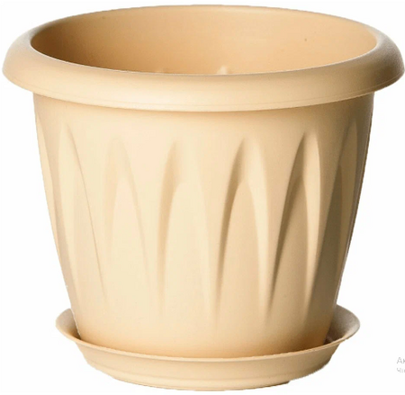 Горшок пласт Алиция 0,6л 120мм белая глина с поддоном (М-пластика) - Сезон у Дачи